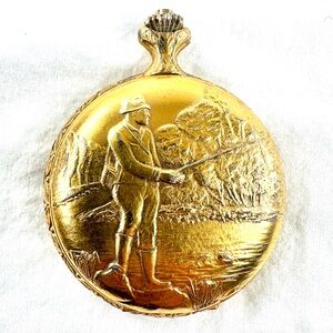 Vintage Ever Swiss Bourquard SA Pocket Watch Fly Fisherman 17 Jewels Swiss Made